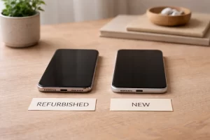 Home Infographic refurbished vs nieuw: vergelijking van prijs, garantie en duurzaamheid
